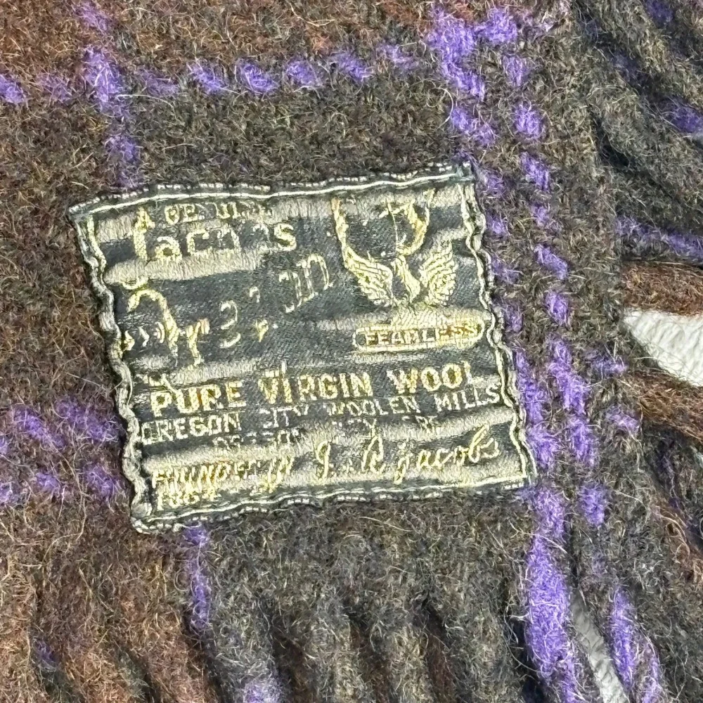 Oregon City Woolen Mills Blanket  54x72 Purple Brown Plaid Pure Virgin Wool